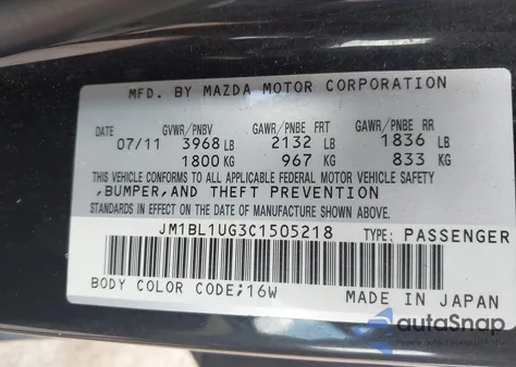 2012 Mazda Mazda3 I Sport from USA, damaged, VIN JM1BL1UG3C1505218